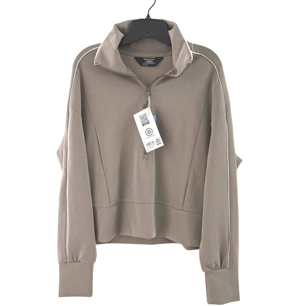 New Member's Mark Pullover Womens L Taupe Sandwash Half Zip Piping Activewear - Picture 4 of 16